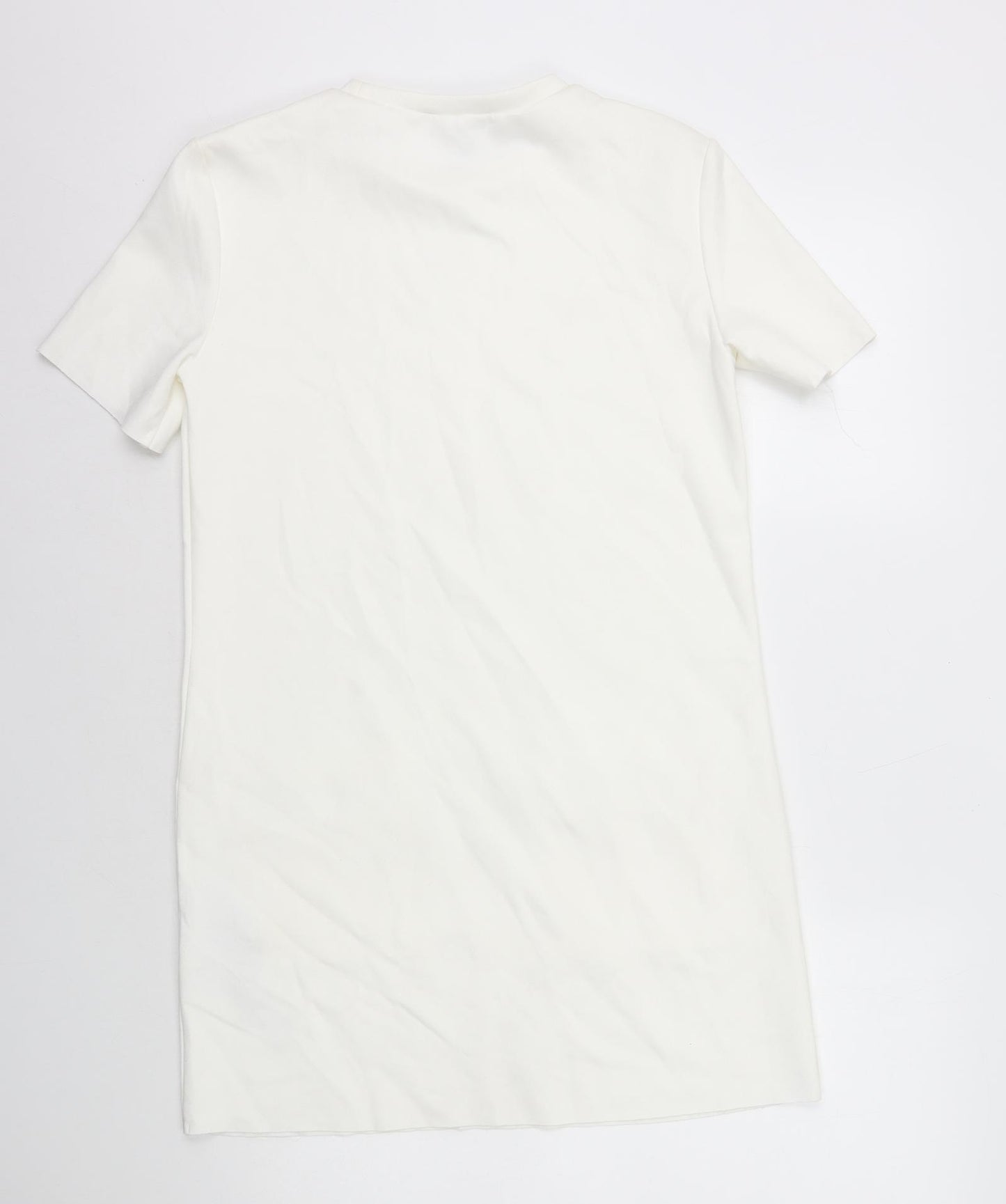 Zara Womens White Polyester T-Shirt Dress Size S Round Neck Pullover