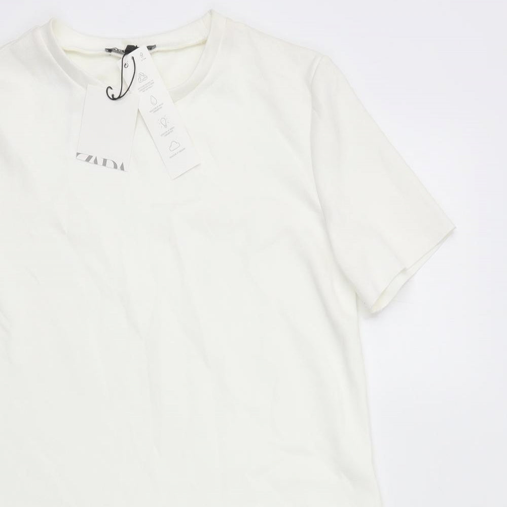 Zara Womens White Polyester T-Shirt Dress Size S Round Neck Pullover