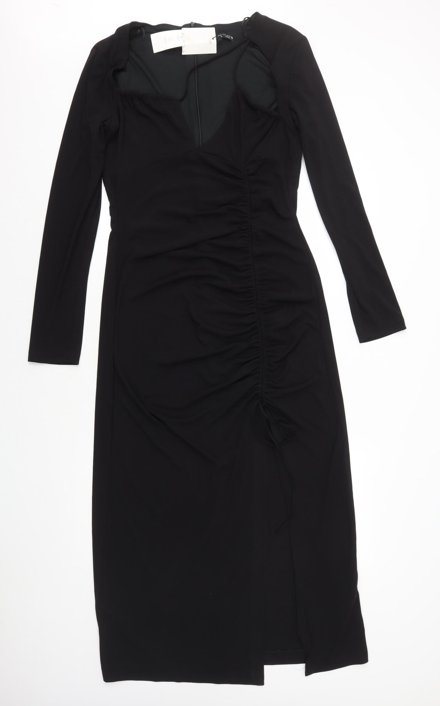 Zara Womens Black Polyester Bodycon Size XL Scoop Neck Zip