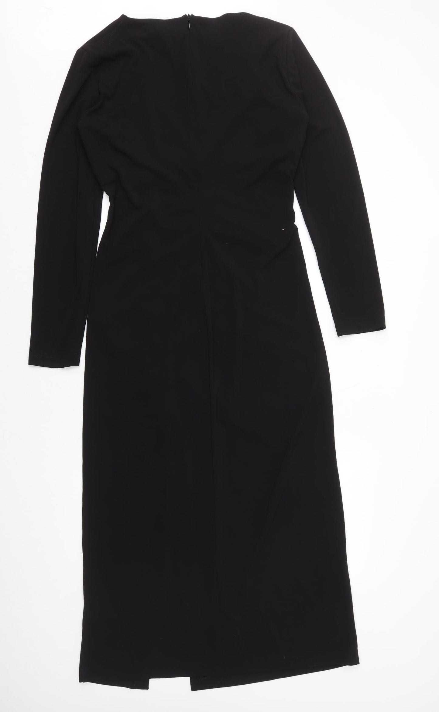 Zara Womens Black Polyester Bodycon Size XL Scoop Neck Zip