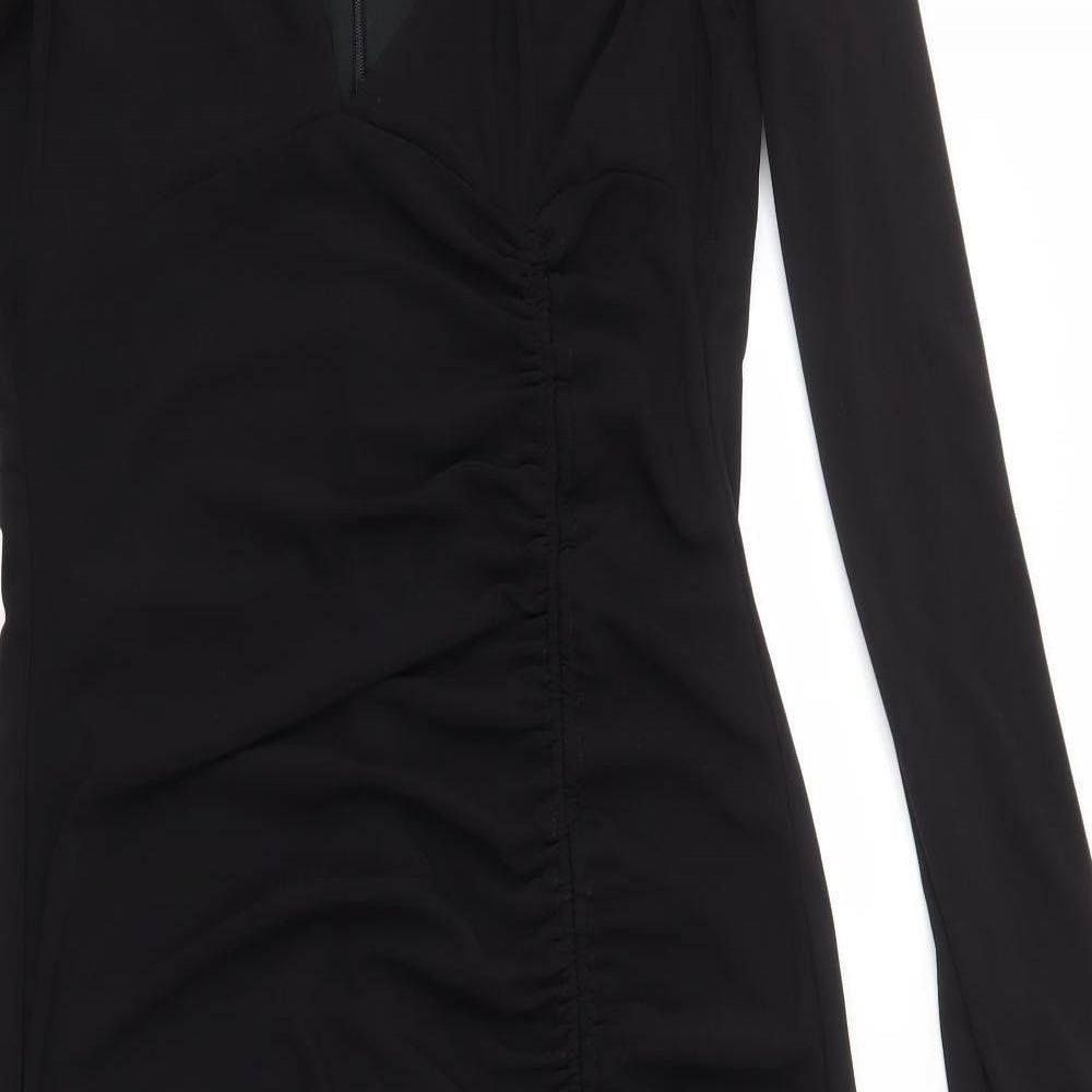 Zara Womens Black Polyester Bodycon Size XL Scoop Neck Zip