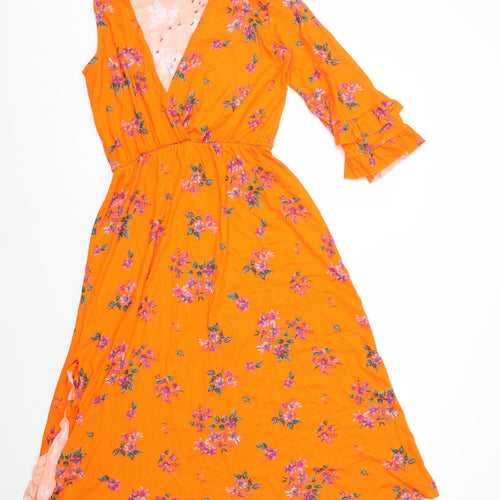 ASOS Womens Orange Floral Viscose A-Line Size 10 One Shoulder Pullover - One Sleeve