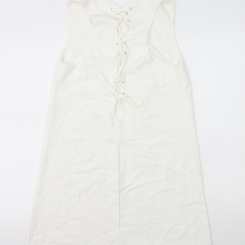 Misstruth Womens White Polyester A-Line Size 12 Round Neck Lace Up