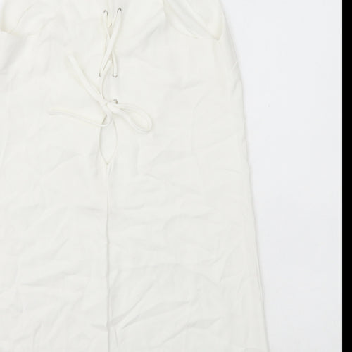 Misstruth Womens White Polyester A-Line Size 12 Round Neck Lace Up