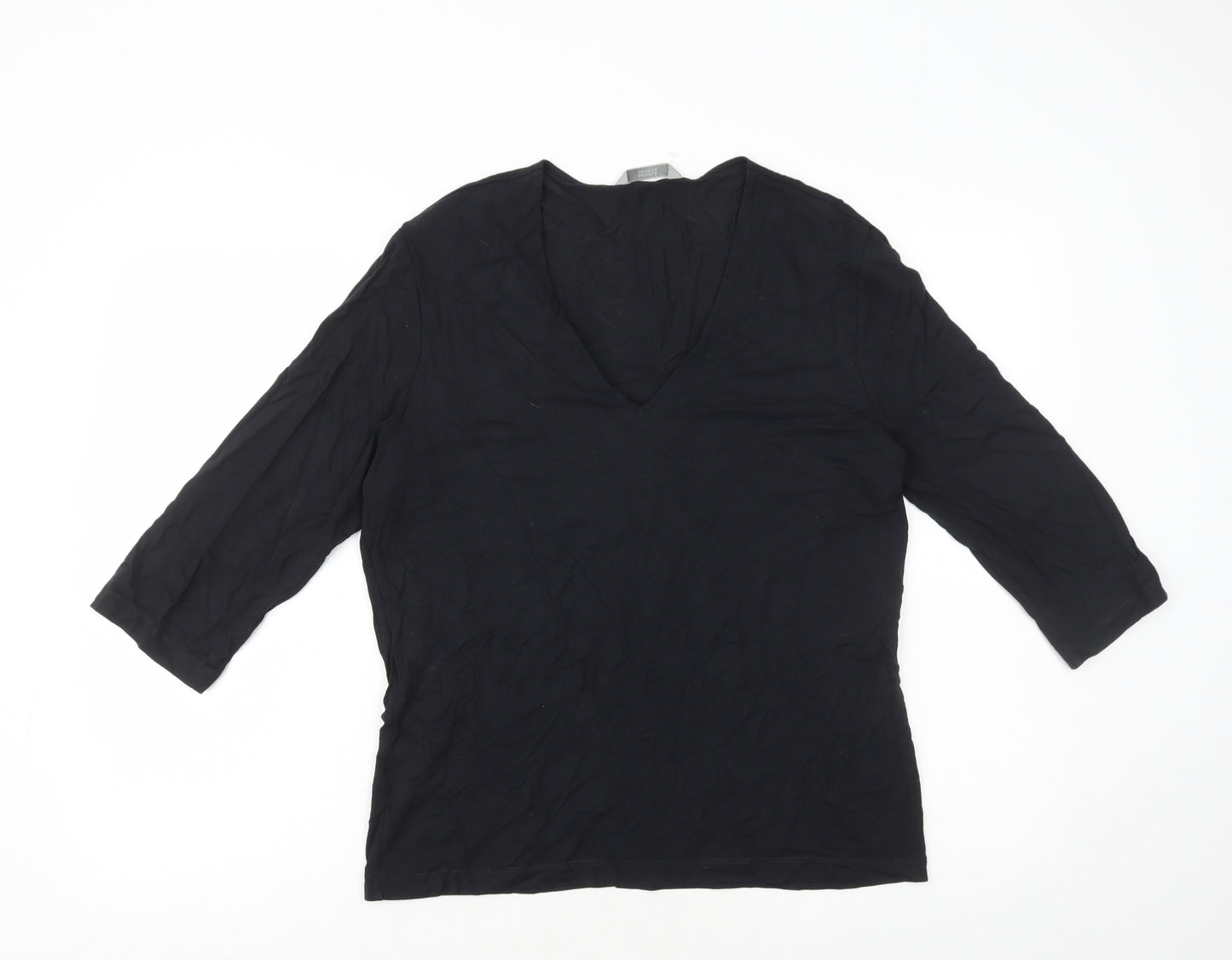 Marks and Spencer Womens Black Viscose Basic T-Shirt Size 16 V-Neck