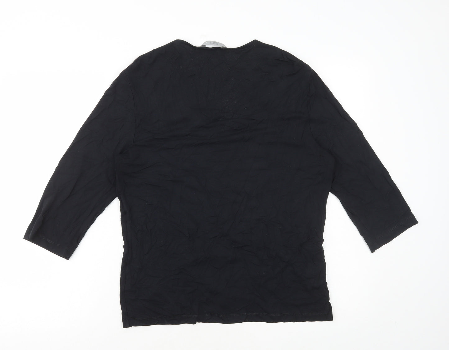 Marks and Spencer Womens Black Viscose Basic T-Shirt Size 16 V-Neck
