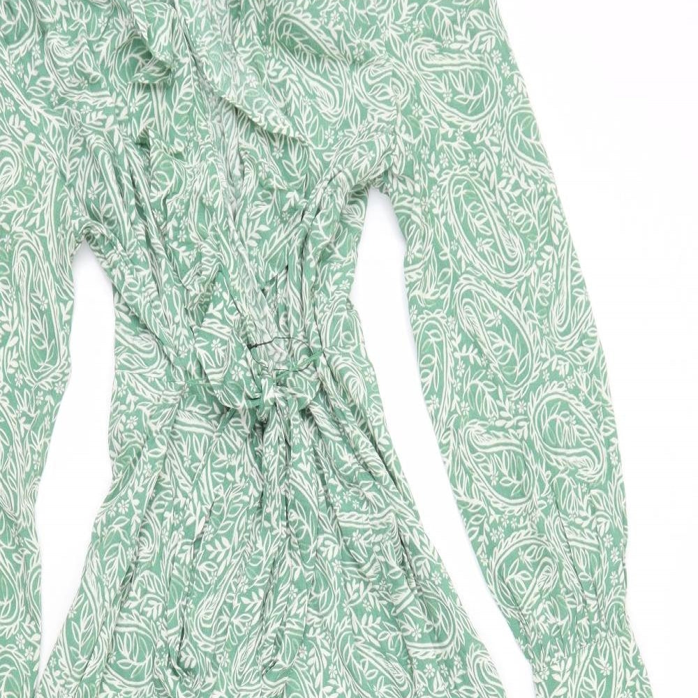 Per Una Womens Green Paisley Viscose Fit & Flare Size 8 V-Neck Tie