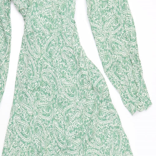 Per Una Womens Green Paisley Viscose Fit & Flare Size 8 V-Neck Tie