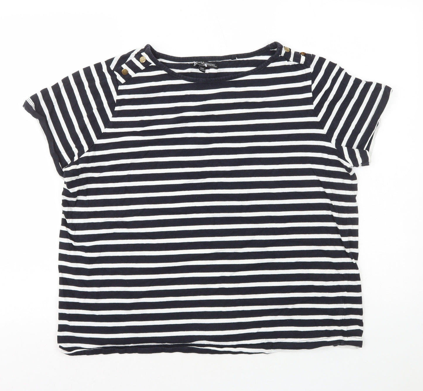 Capsule Womens Blue Striped 100% Cotton Basic T-Shirt Size 18 Round Neck - Button Detail on Shoulder