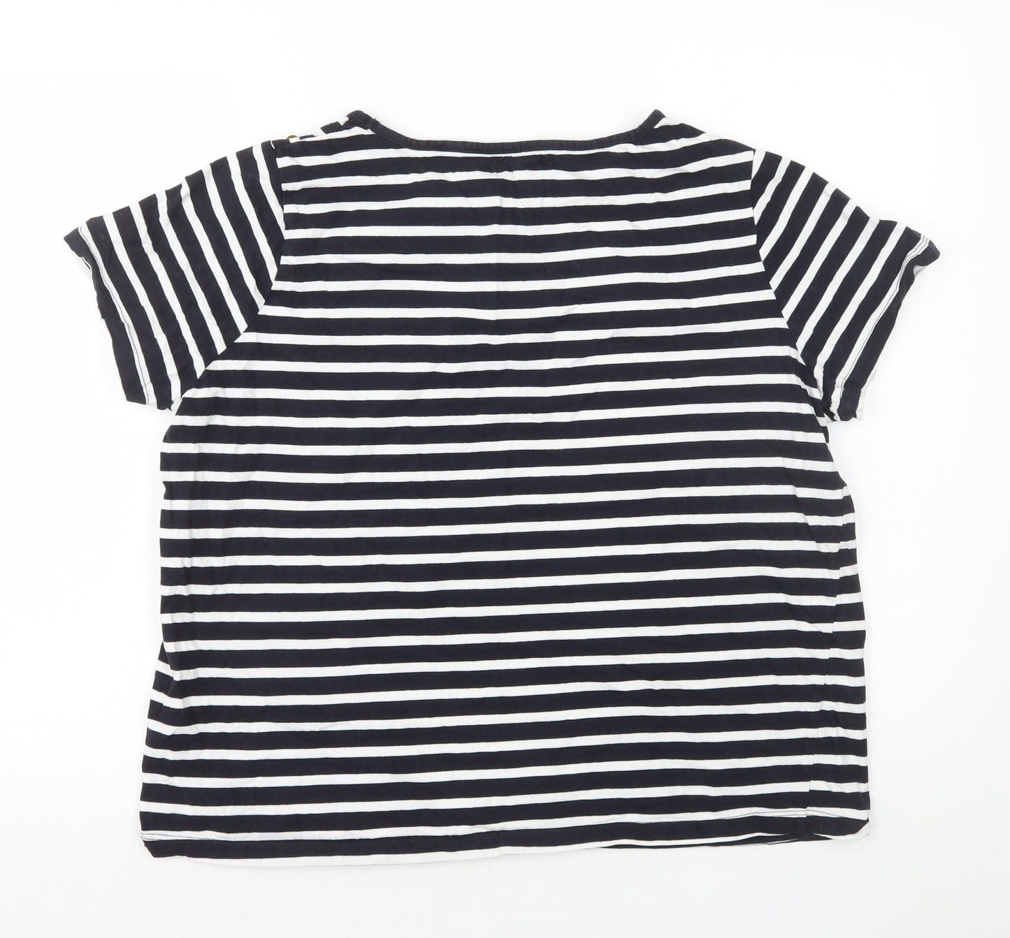 Capsule Womens Blue Striped 100% Cotton Basic T-Shirt Size 18 Round Neck - Button Detail on Shoulder