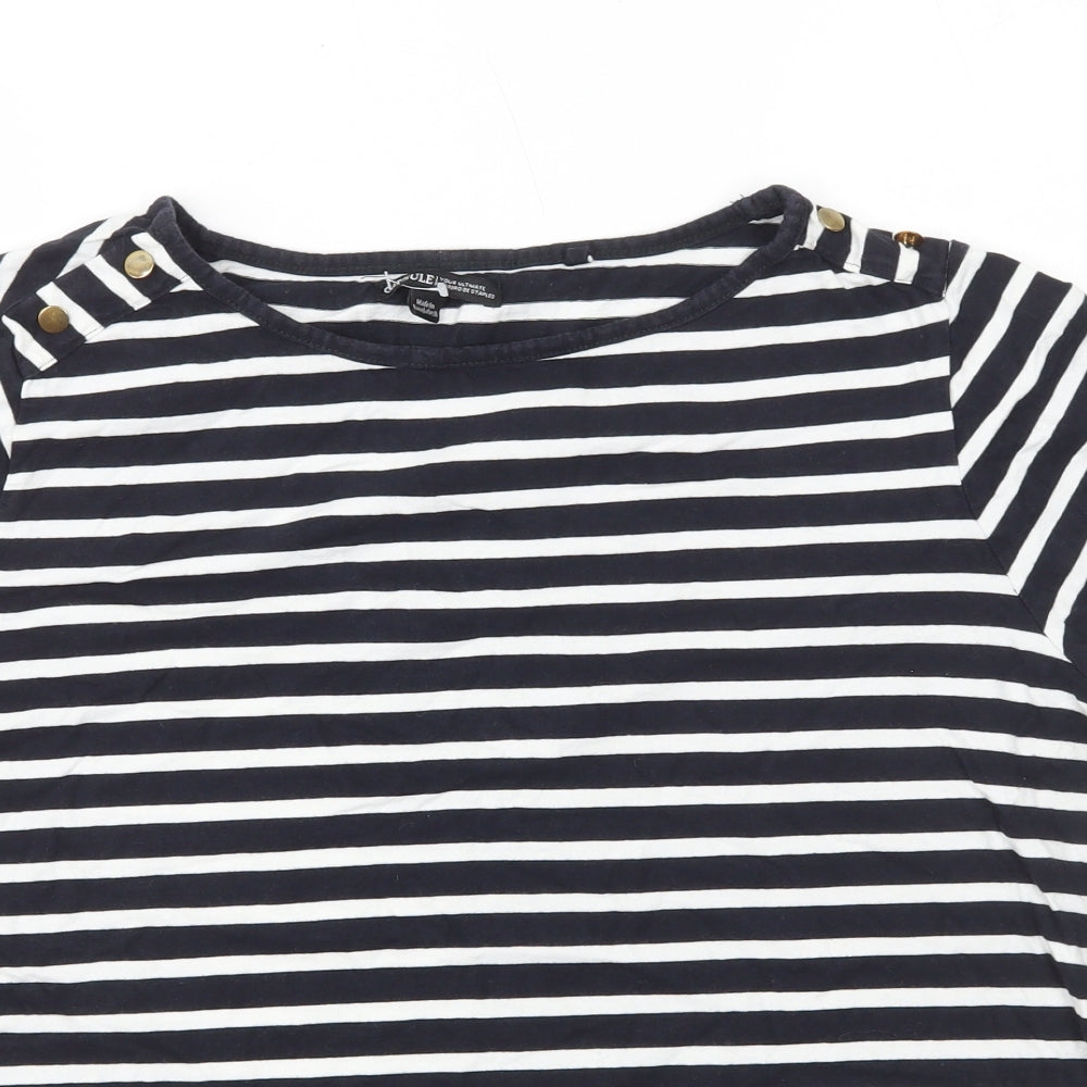 Capsule Womens Blue Striped 100% Cotton Basic T-Shirt Size 18 Round Neck - Button Detail on Shoulder