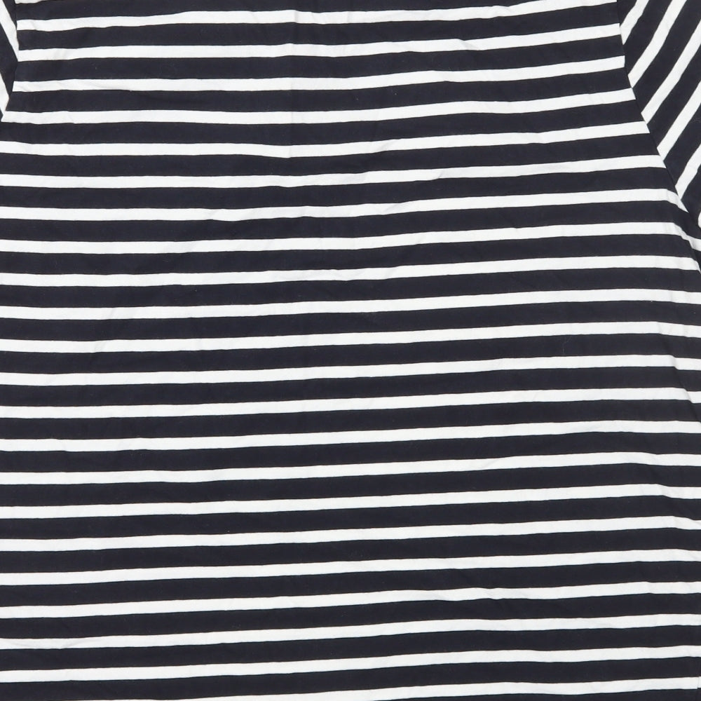 Capsule Womens Blue Striped 100% Cotton Basic T-Shirt Size 18 Round Neck - Button Detail on Shoulder