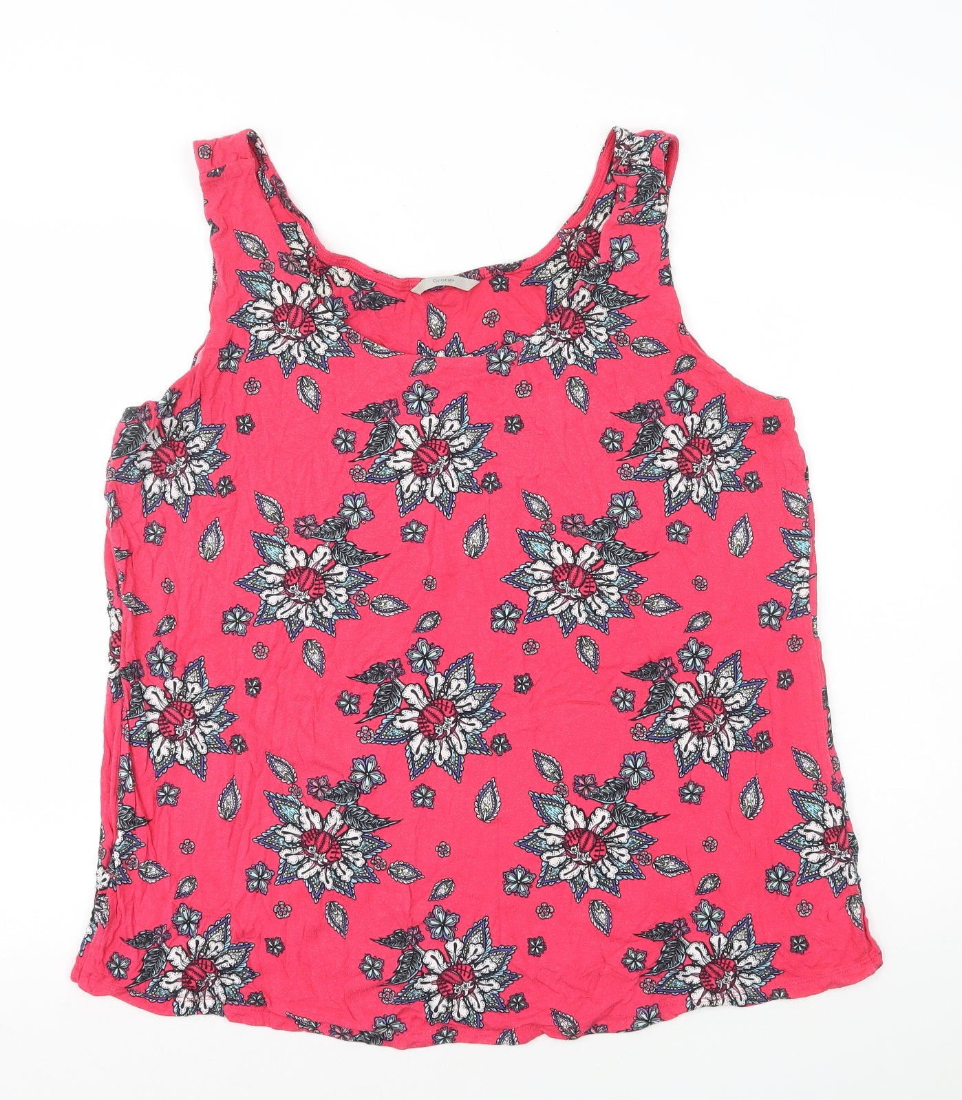 George Womens Pink Floral Viscose Basic Tank Size 22 Round Neck