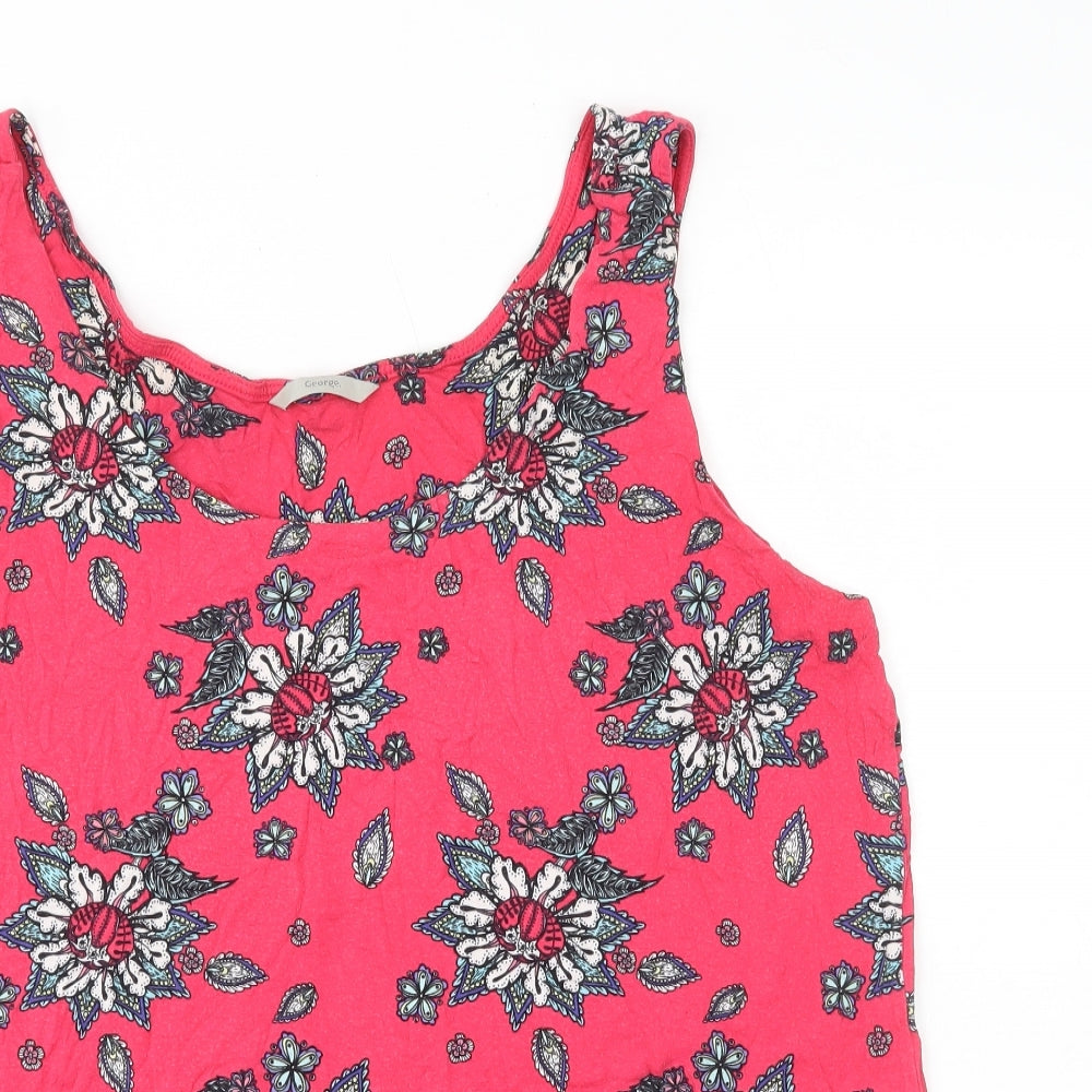 George Womens Pink Floral Viscose Basic Tank Size 22 Round Neck