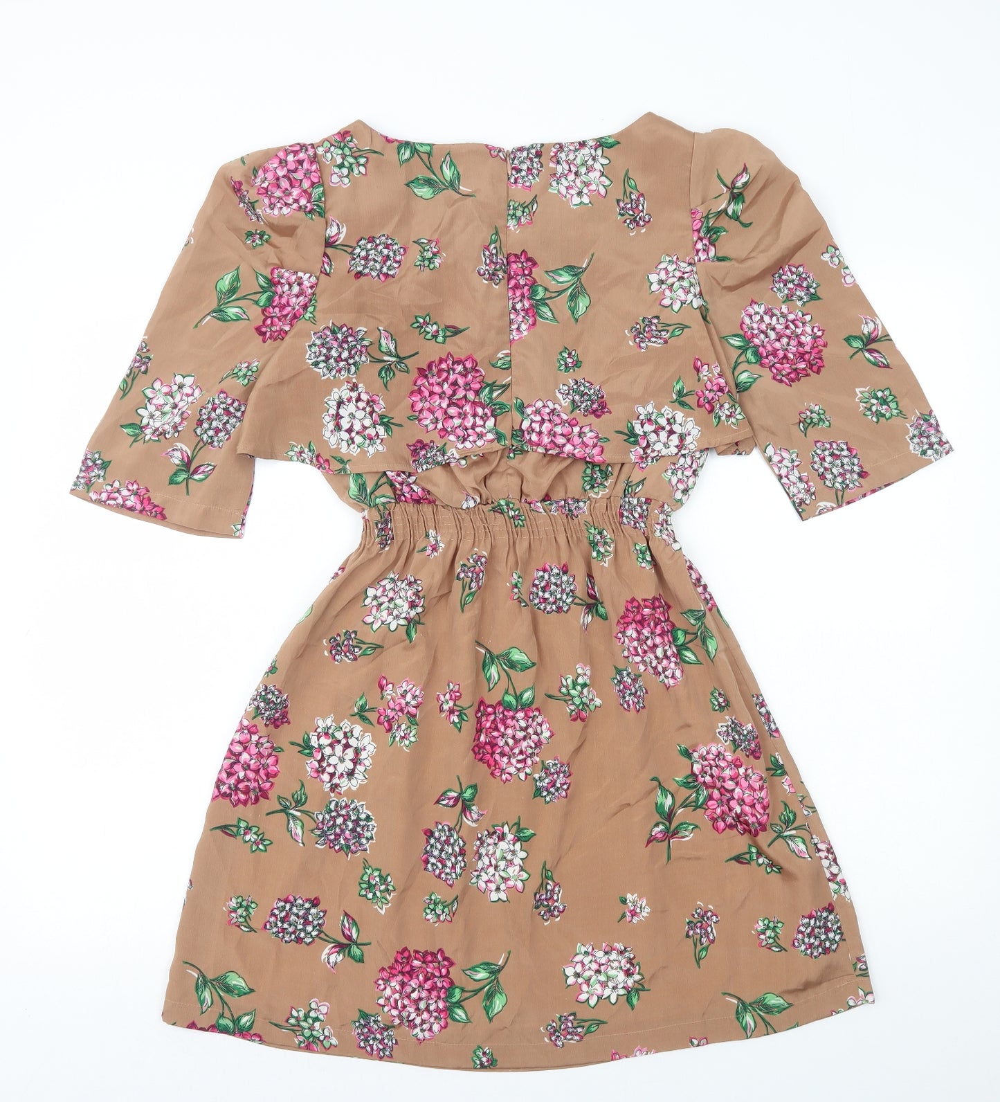 Influence Womens Brown Floral Polyester A-Line Size 10 Round Neck Zip