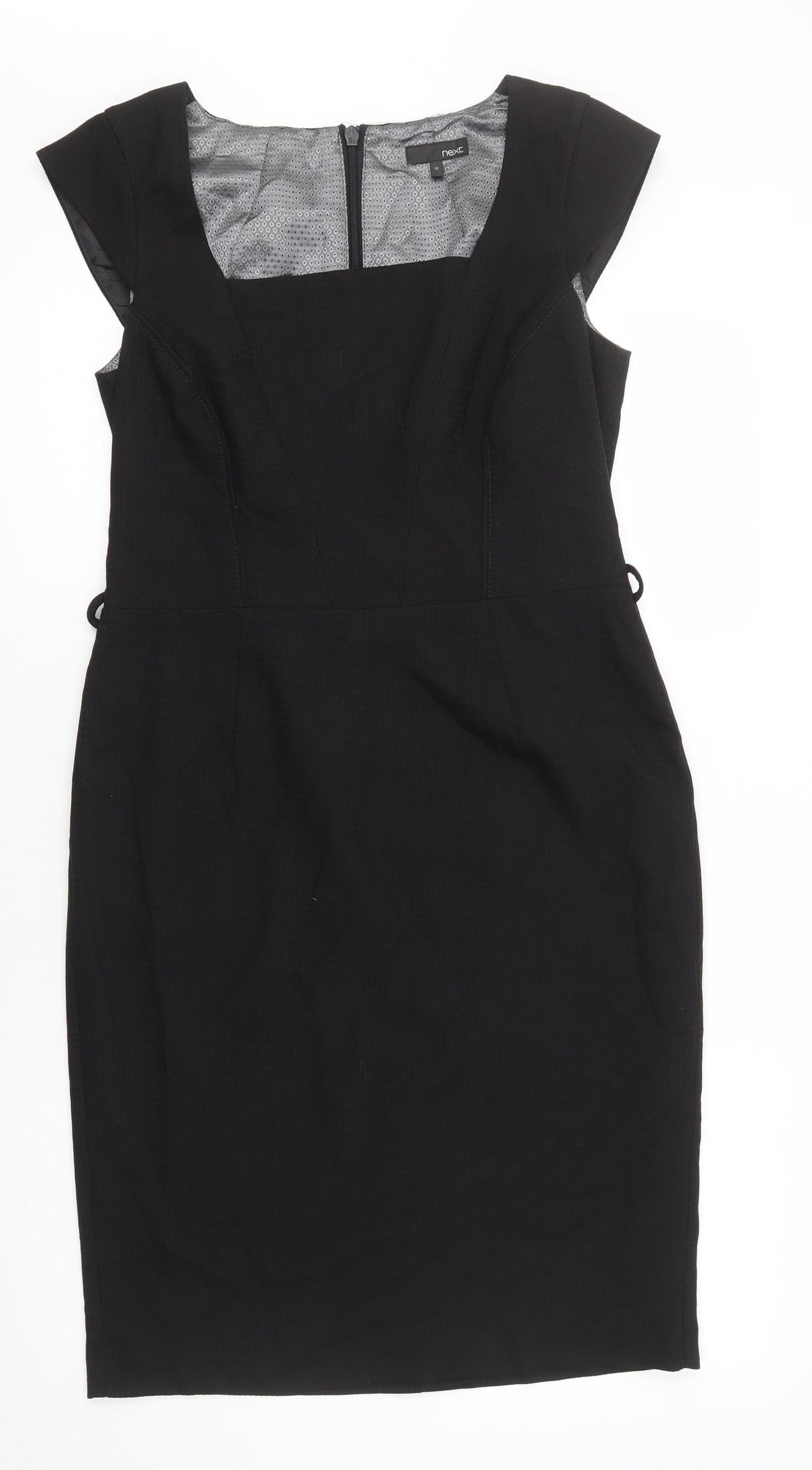 NEXT Womens Black Polyester Pencil Dress Size 12 Square Neck Zip