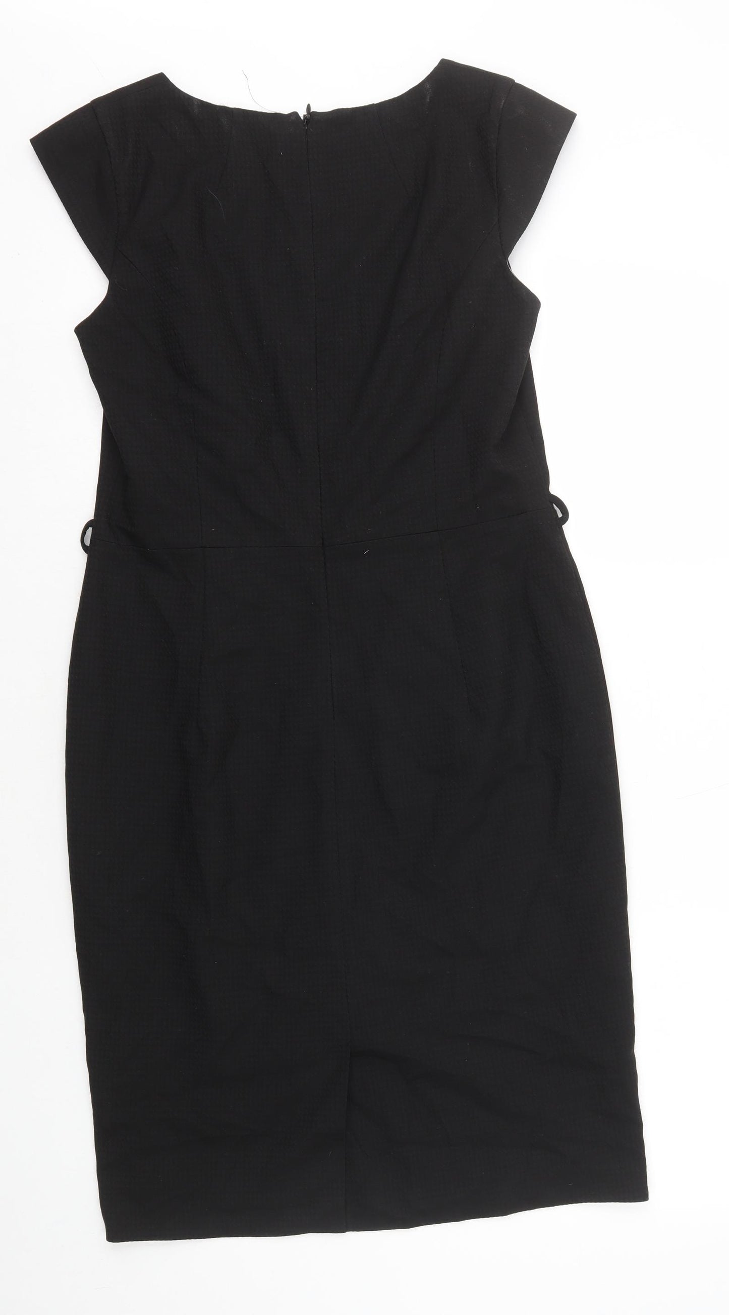 NEXT Womens Black Polyester Pencil Dress Size 12 Square Neck Zip