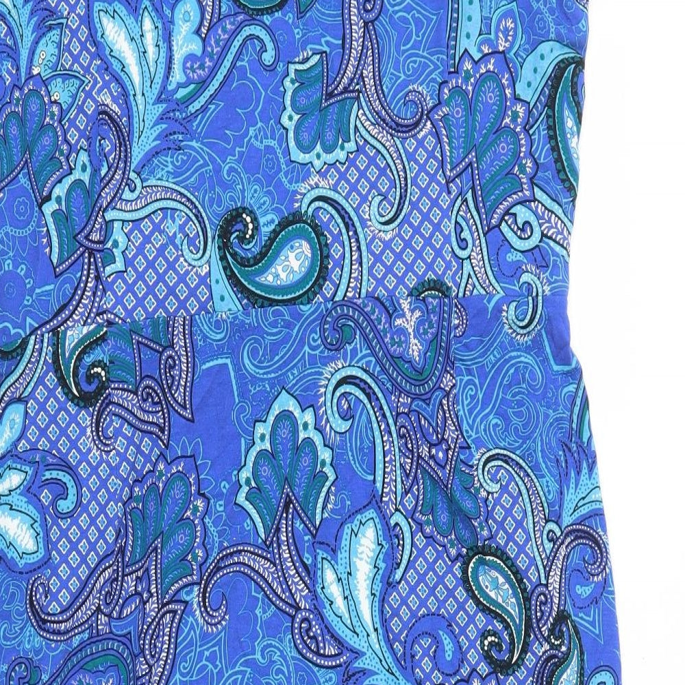David Emanuel Womens Blue Geometric Viscose Pencil Dress Size 18 V-Neck Pullover - Wrap Over