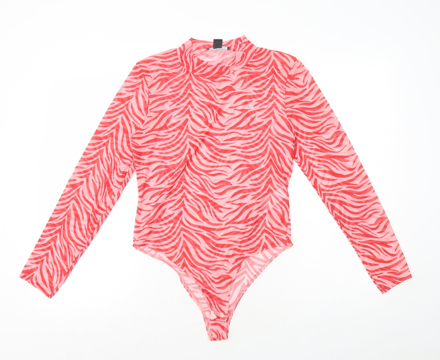 Primark Womens Pink Animal Print Polyester Bodysuit One-Piece Size M Snap - Tiger Print