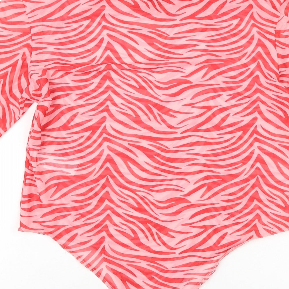 Primark Womens Pink Animal Print Polyester Bodysuit One-Piece Size M Snap - Tiger Print