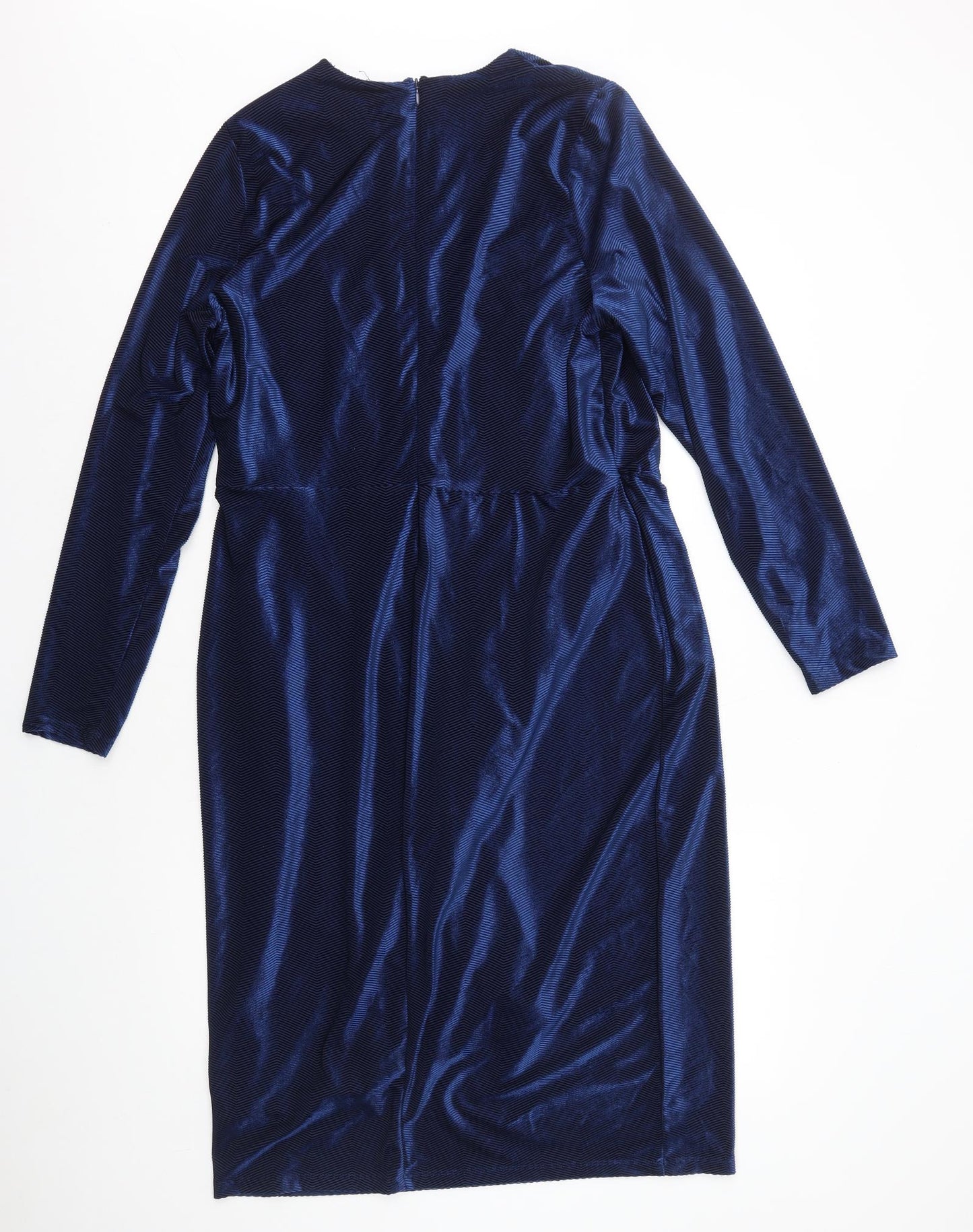 Marks and Spencer Womens Blue Geometric Polyester Bodycon Size 16 Round Neck Zip