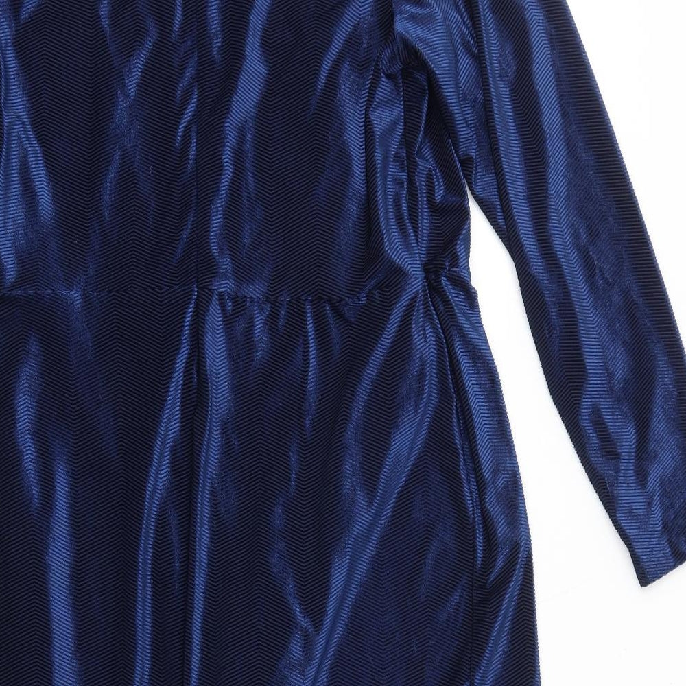 Marks and Spencer Womens Blue Geometric Polyester Bodycon Size 16 Round Neck Zip