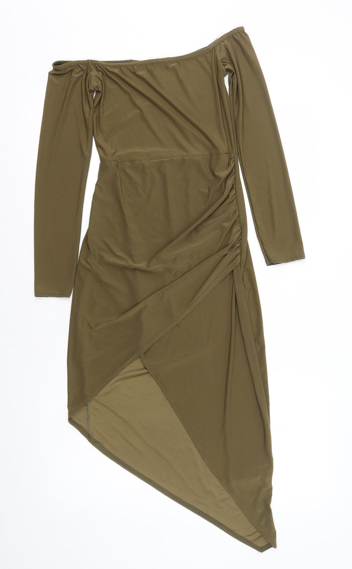 New Look Womens Green Polyester A-Line Size 10 Off the Shoulder Pullover