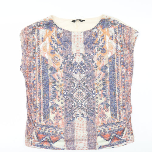 Dorothy Perkins Womens Multicoloured Geometric Polyester Basic T-Shirt Size 12 Round Neck