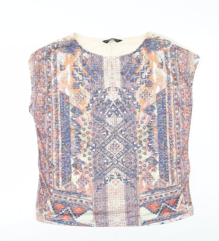 Dorothy Perkins Womens Multicoloured Geometric Polyester Basic T-Shirt Size 12 Round Neck