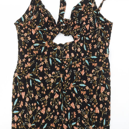Made To Style Womens Black Geometric Viscose Playsuit One-Piece Size 14 Zip - Tie Cut Out