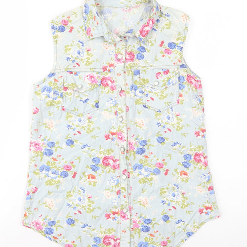 Preworn Womens Multicoloured Floral Cotton Basic Button-Up Size S Collared