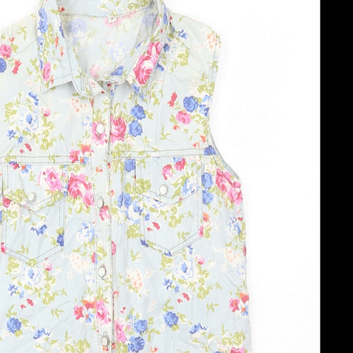 Preworn Womens Multicoloured Floral Cotton Basic Button-Up Size S Collared