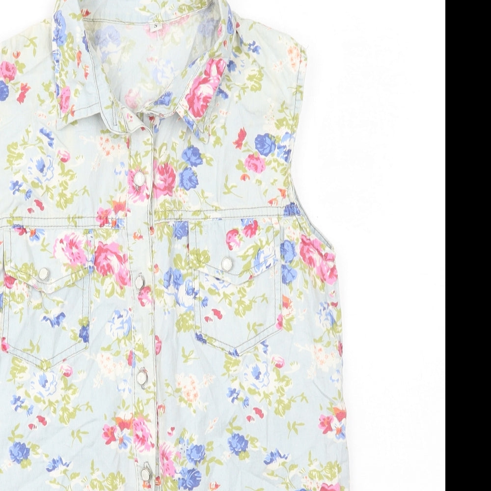 Preworn Womens Multicoloured Floral Cotton Basic Button-Up Size S Collared