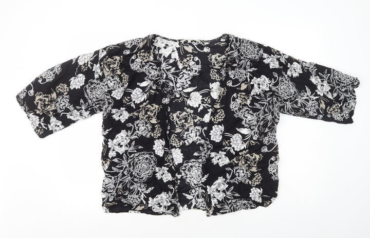 Peacocks Womens Black V-Neck Floral Viscose Cardigan Jumper Size S