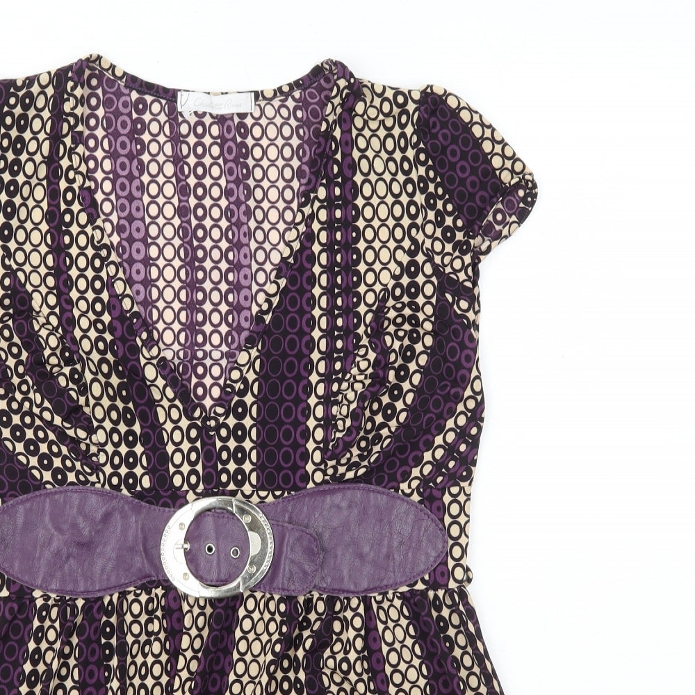 Charlotte Russe Womens Purple Geometric Polyester Basic T-Shirt Size 10 V-Neck