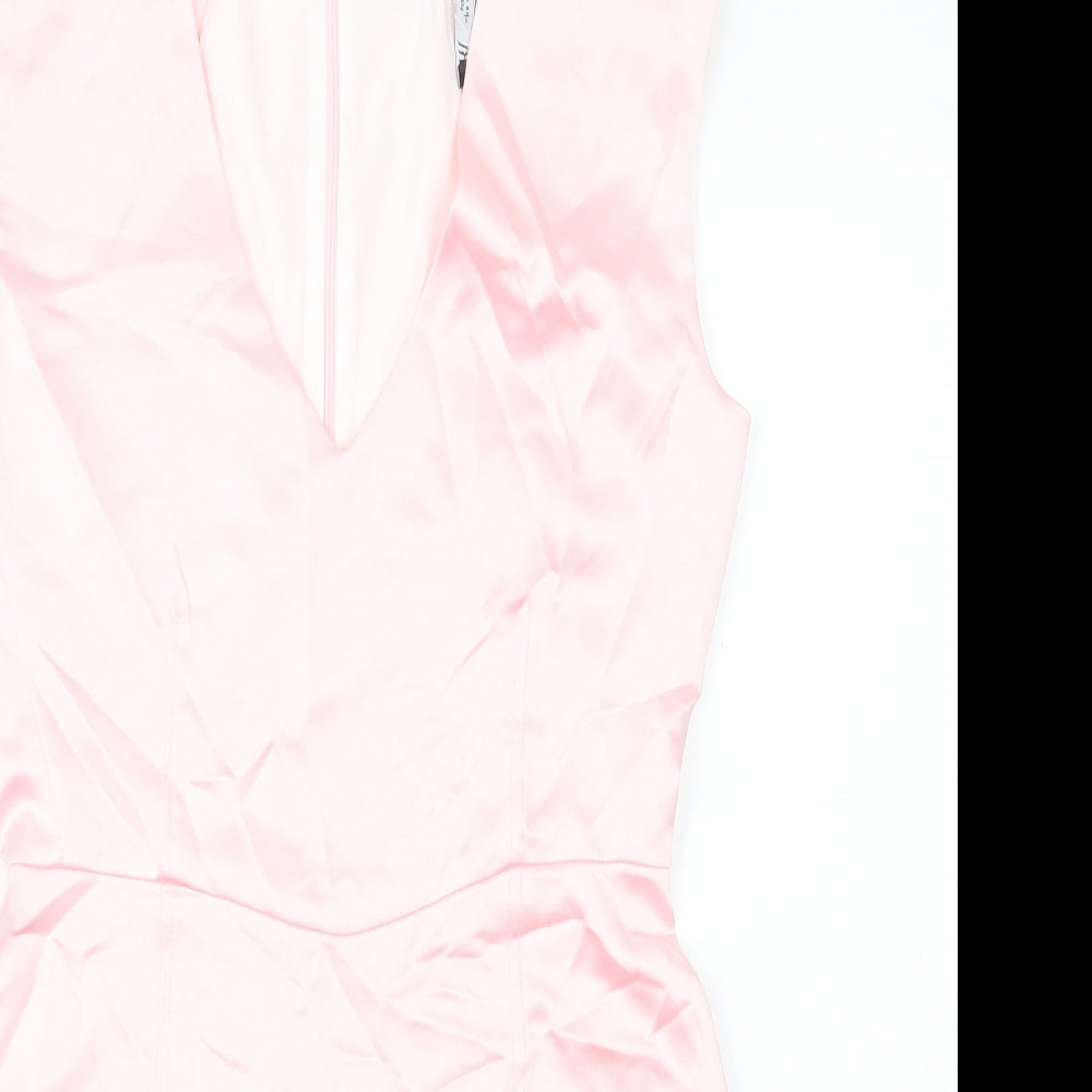 Zara Womens Pink Polyester A-Line Size M V-Neck Zip