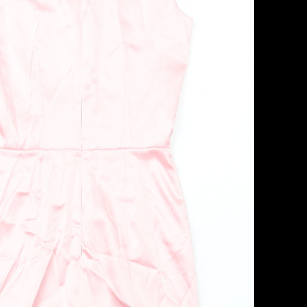 Zara Womens Pink Polyester A-Line Size M V-Neck Zip