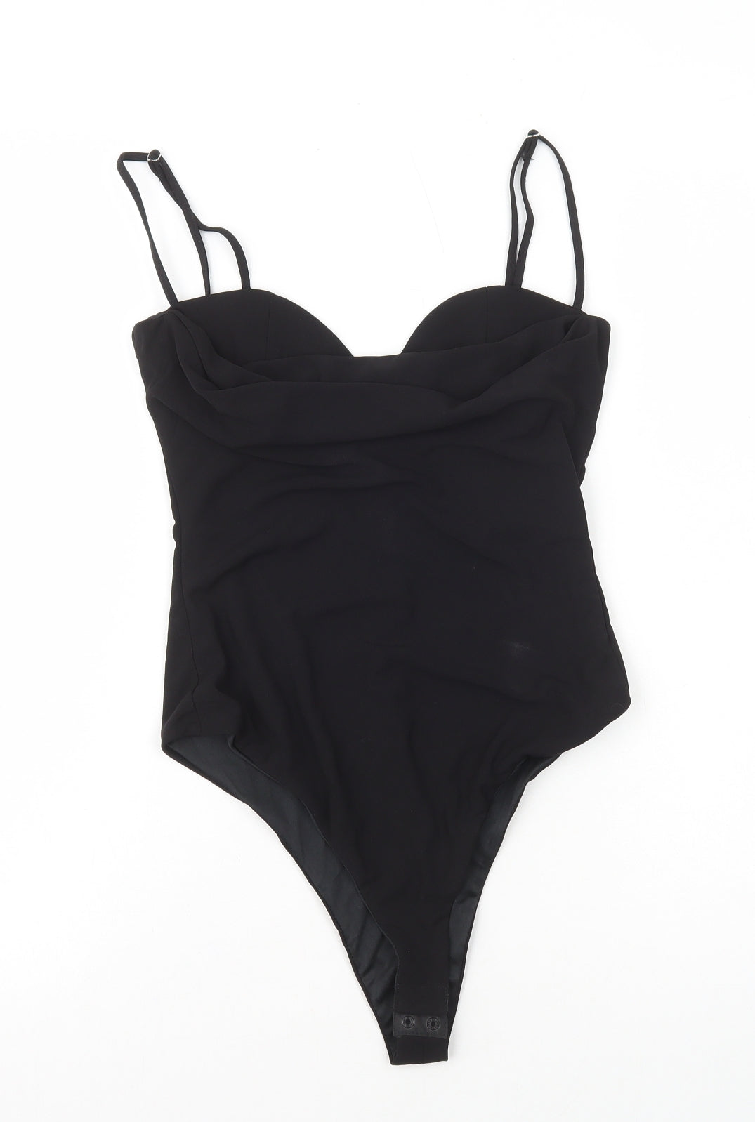 Zara Womens Black Polyester Bodysuit One-Piece Size XS Snap - Cowl Neck