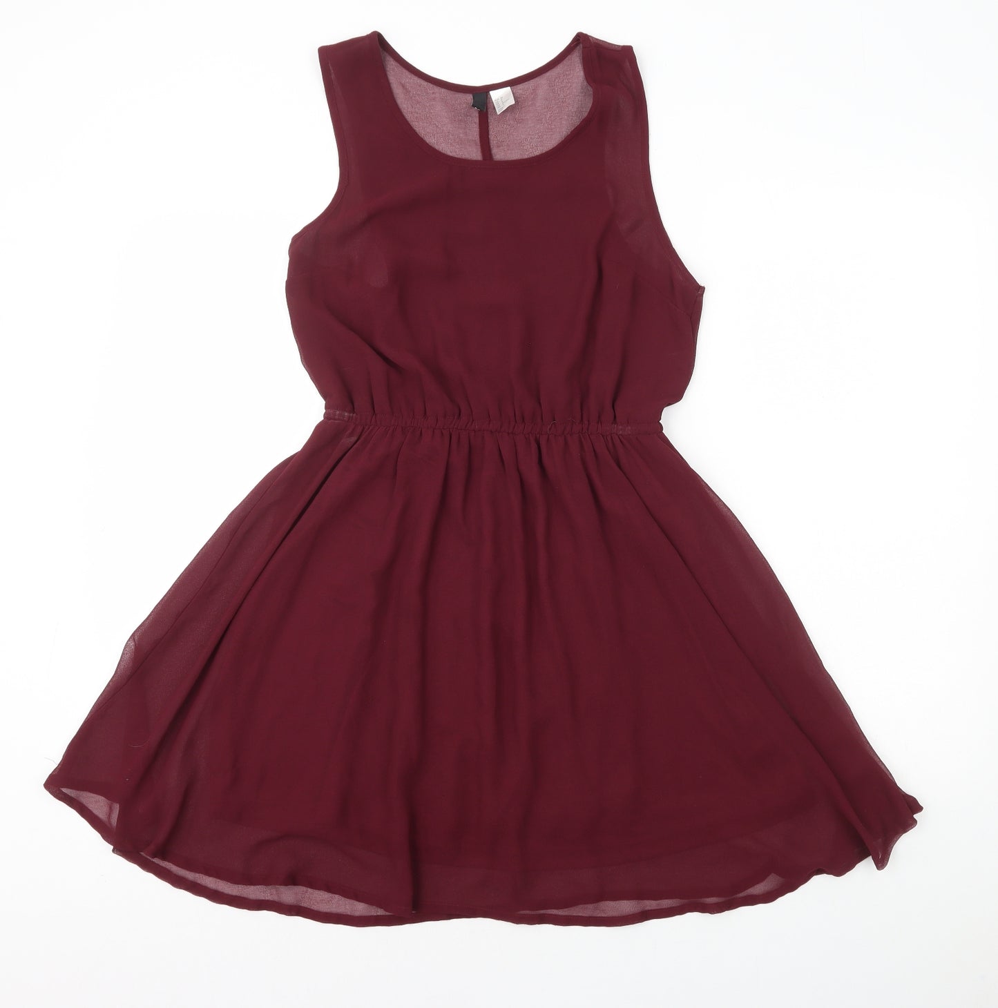 H&M Womens Red Polyester Skater Dress Size 12 Round Neck Pullover