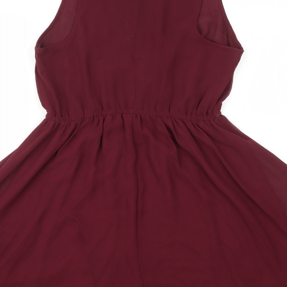 H&M Womens Red Polyester Skater Dress Size 12 Round Neck Pullover