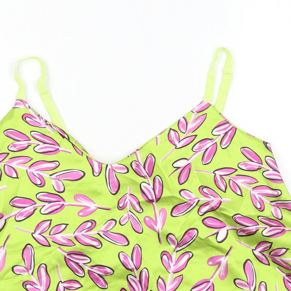Preworn Womens Green Geometric Polyester Camisole Tank Size 12 V-Neck