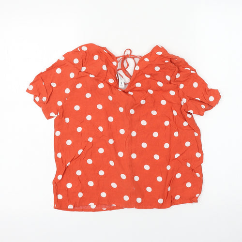 Warehouse Womens Orange Polka Dot Viscose Basic Button-Up Size 8 V-Neck
