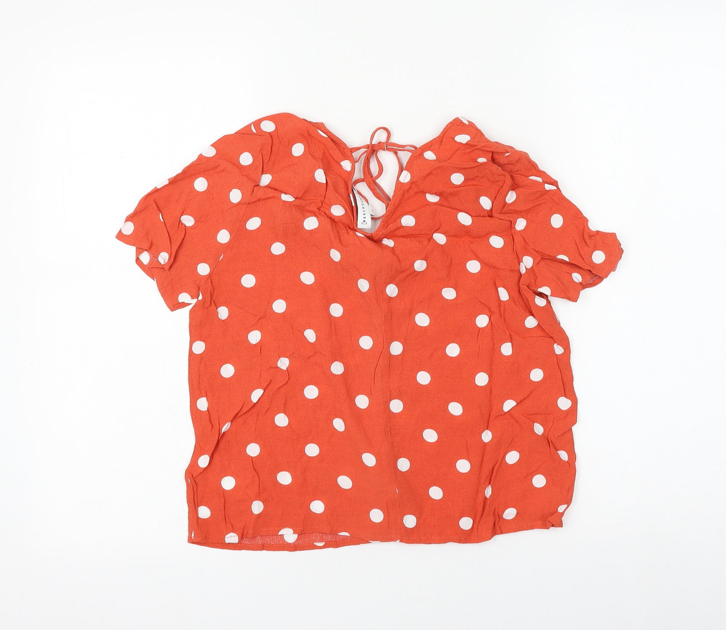 Warehouse Womens Orange Polka Dot Viscose Basic Button-Up Size 8 V-Neck