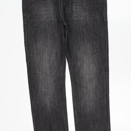 Denim & Co. Womens Grey Cotton Straight Jeans Size 32 in L30 in Slim Zip