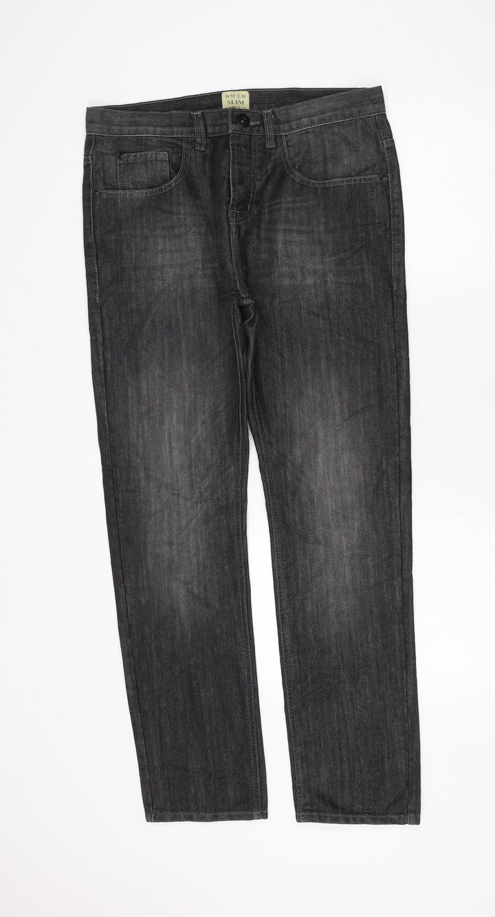 Denim & Co. Womens Grey Cotton Straight Jeans Size 32 in L30 in Slim Zip