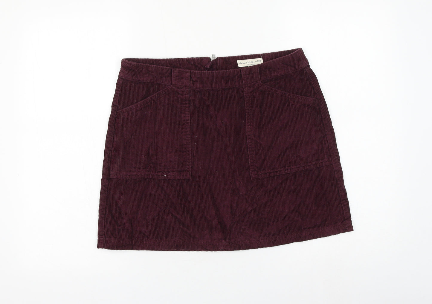 F&F Womens Purple Cotton A-Line Skirt Size 12 Zip
