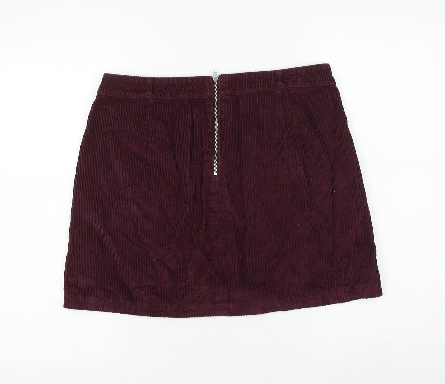 F&F Womens Purple Cotton A-Line Skirt Size 12 Zip