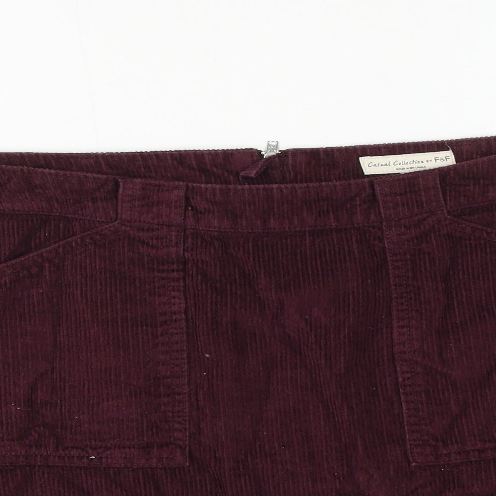 F&F Womens Purple Cotton A-Line Skirt Size 12 Zip