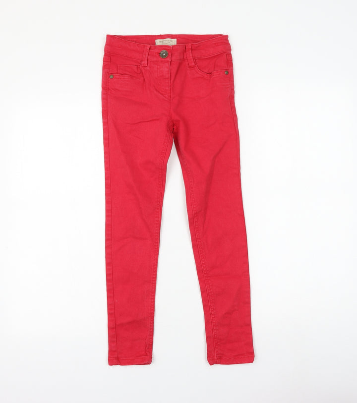 NEXT Girls Red Cotton Skinny Jeans Size 9 Months Regular Zip