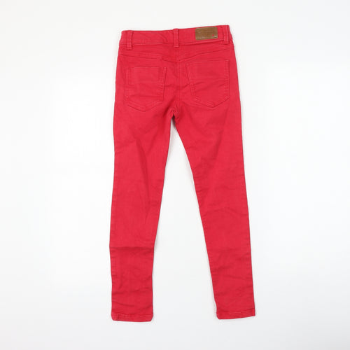 NEXT Girls Red Cotton Skinny Jeans Size 9 Months Regular Zip